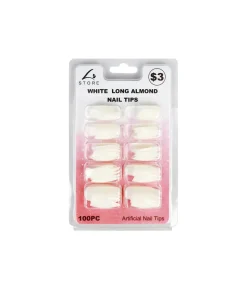 White Long Almond Nail Tips 100pc