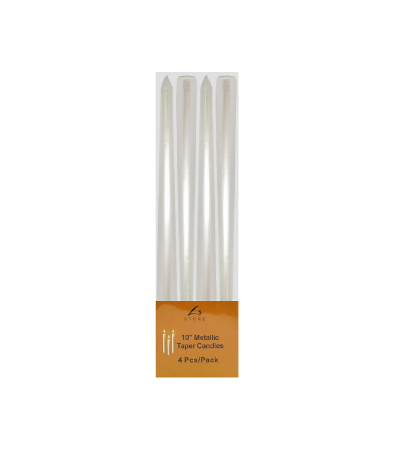White Metallic Taper Candles 4pk