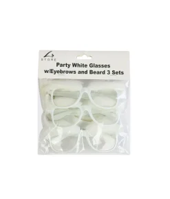 White Party Glasses with Eyebrows and Beard 3 Sets 15 x 5.5cm