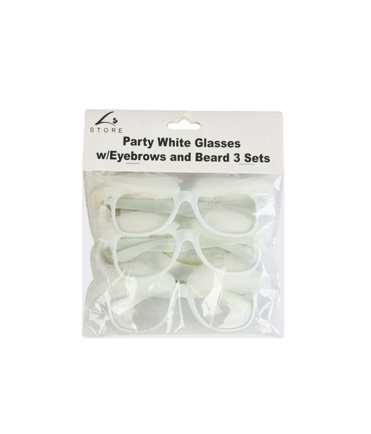 White Party Glasses with Eyebrows and Beard 3 Sets 15 x 5.5cm
