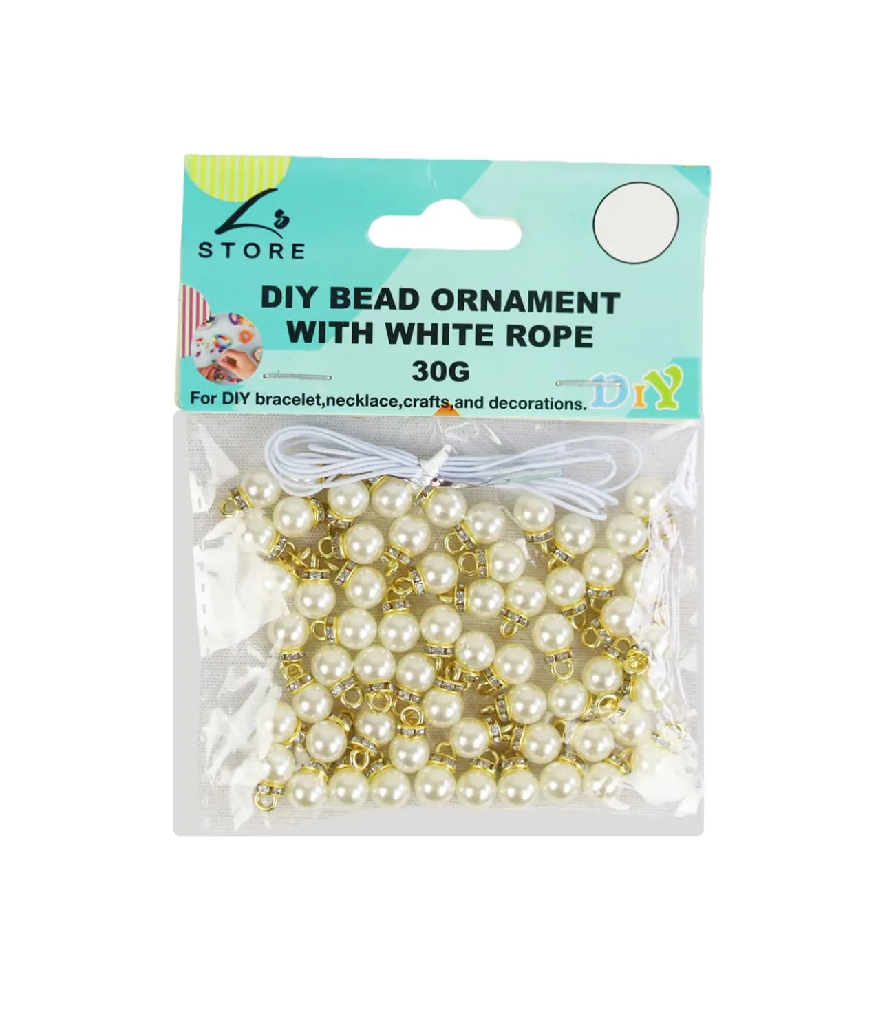 White Pearl DIY Bead Ornament With White Rope 30g