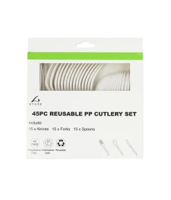 White PP Reusable Cutlery Set 45pc