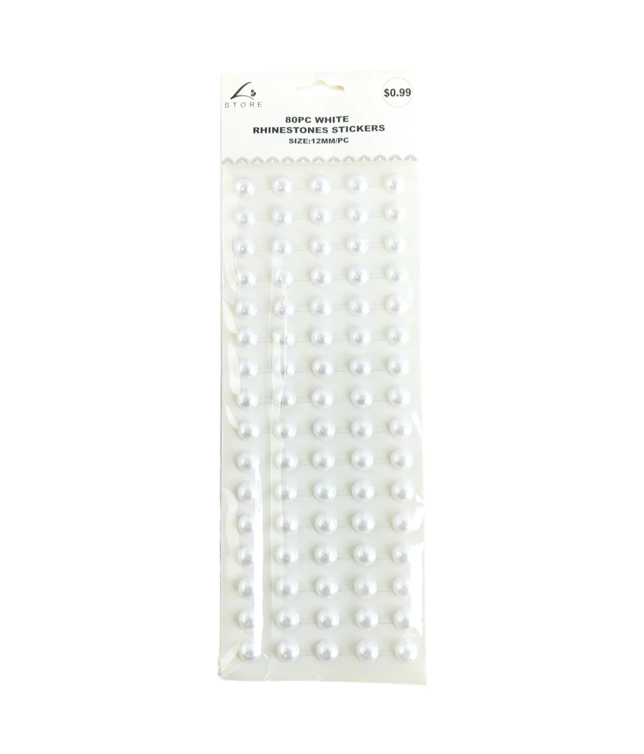 White Rhinestones Stickers 12mm 80pc
