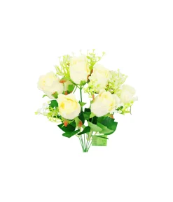 White Rose Bush 9 Heads 38cm