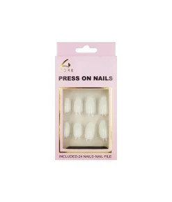 White Round Press On Nails 24pc
