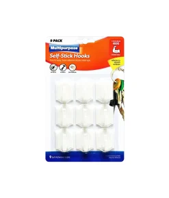 White Self-Stick Hooks 4cm 9 Pack