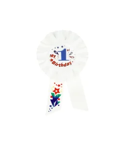 White 1st Birthday Badge 8×15.5cm