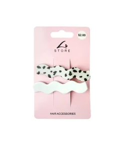 White Wave Design Hair Clip Set 2pk