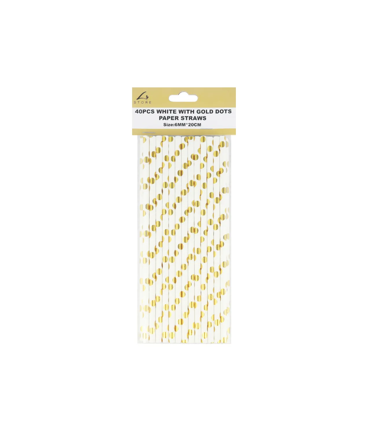 White With Gold Dots Paper Straws 40pk