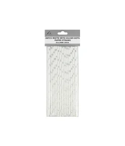 White With Silver Dots Paper Straws 40pk