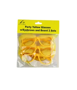 Yellow Party Glasses with Eyebrows and Beard 3 Sets 15 x 5.5cm
