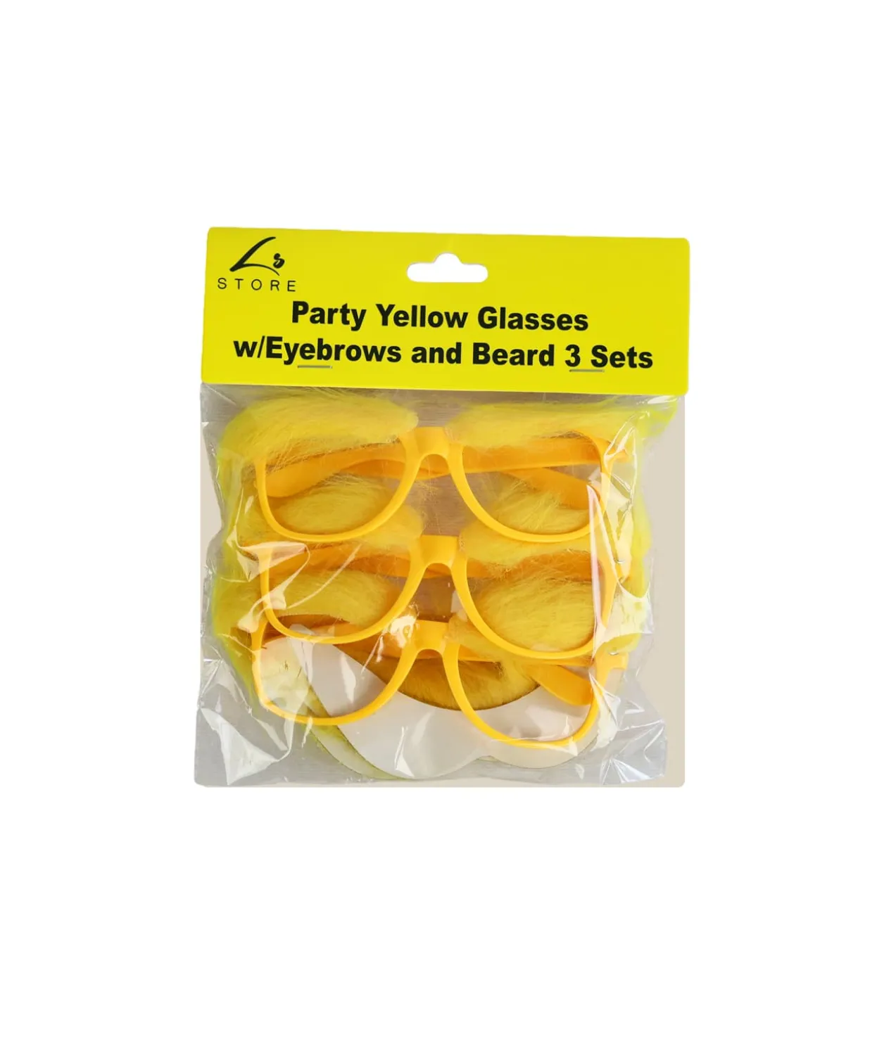 Yellow Party Glasses with Eyebrows and Beard 3 Sets 15 x 5.5cm