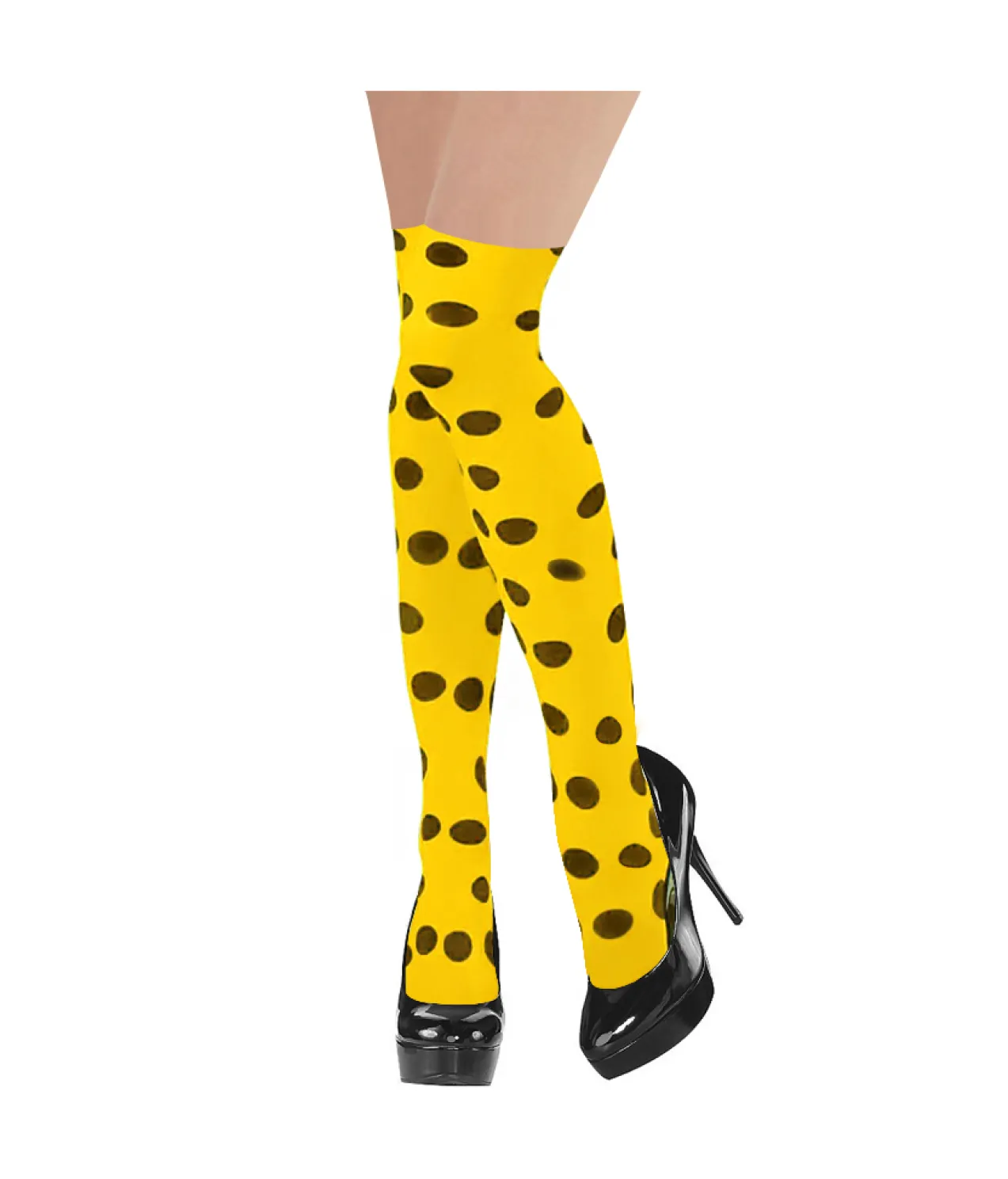 Yellow Party Stocking with Black Polka Dots